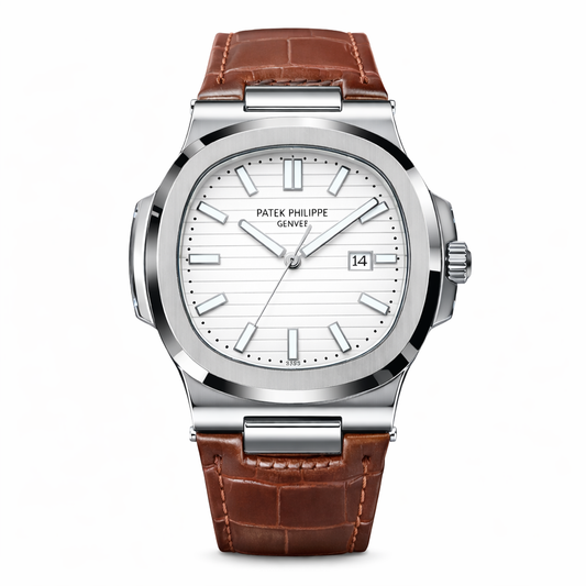 Nautilus Leather Strap Master Lock - Brown-White