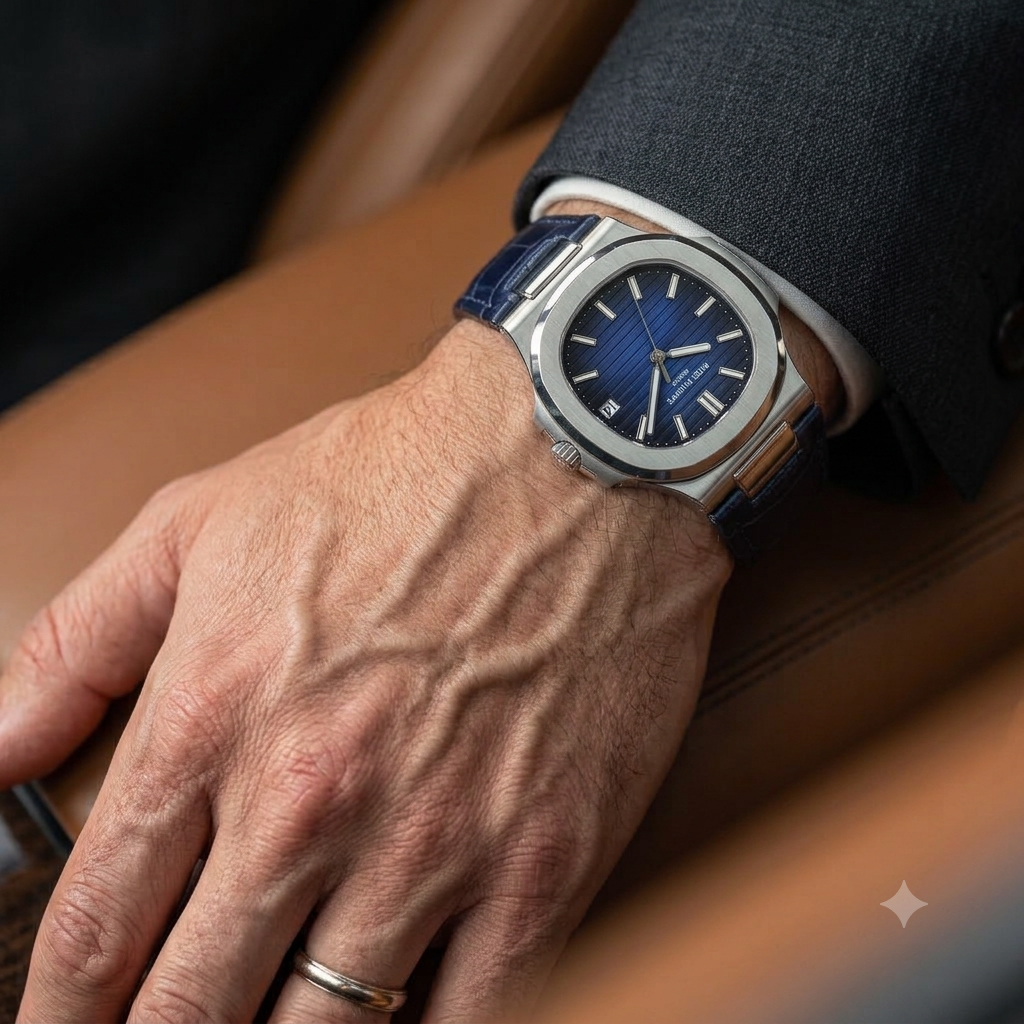 Nautilus Leather Strap Master Lock - Full Blue