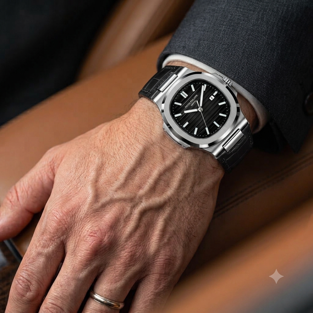 Nautilus Leather Strap Master Lock - Black