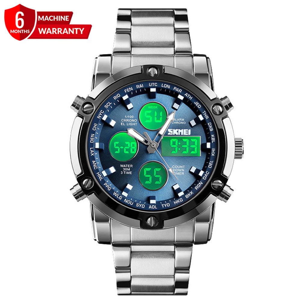 Dual Time (Analog & Digital) Chain Watch For Men